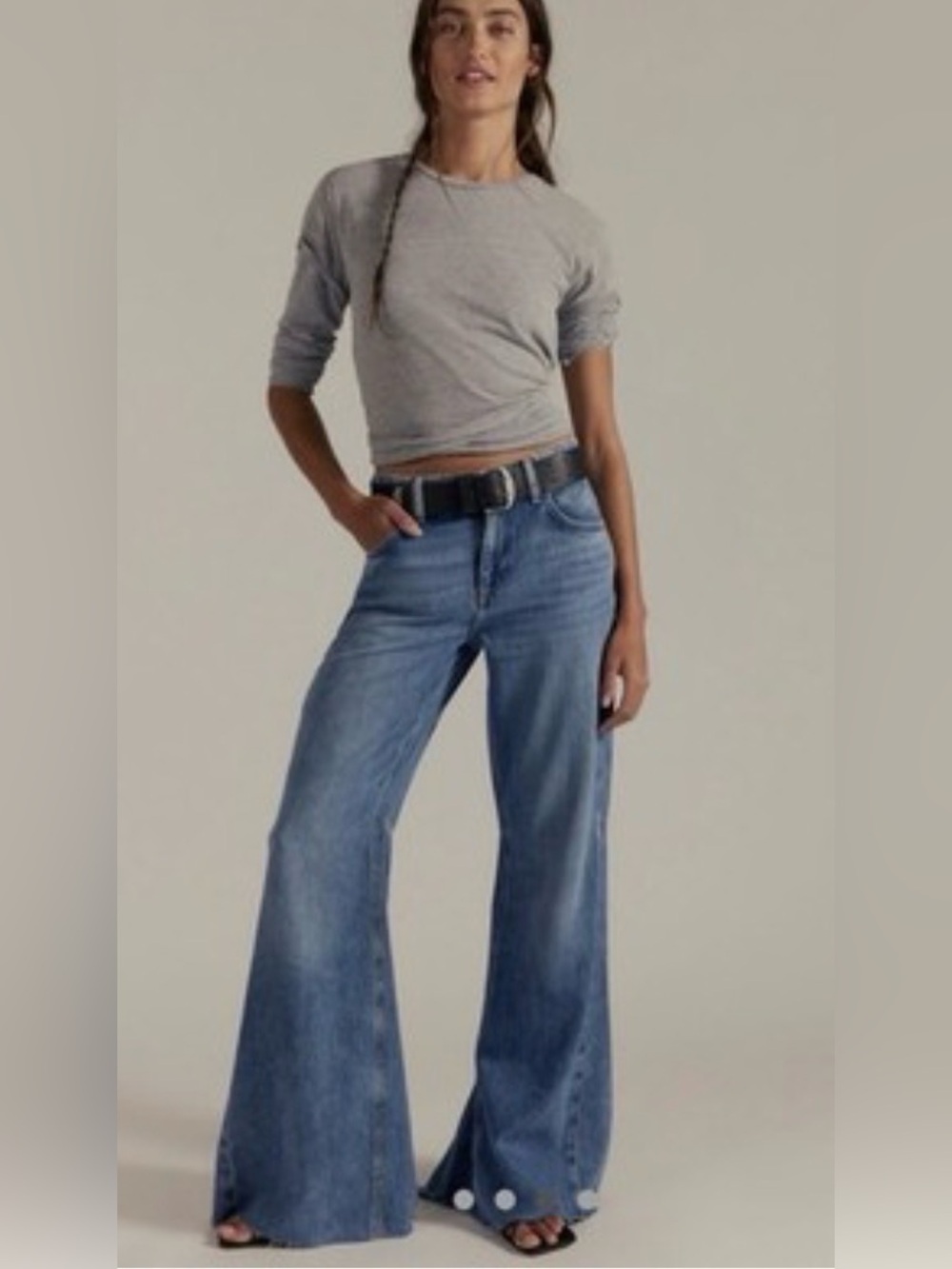 We the free Live Wire Pants. Wide-Leg High-Rise Blue Jeans - Picture 2 of 12